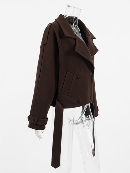 Double Breasted Women's Short Jacket - Chic Belted Cropped Fit - Quiet Luxury Spring Casual Streetwear 2026