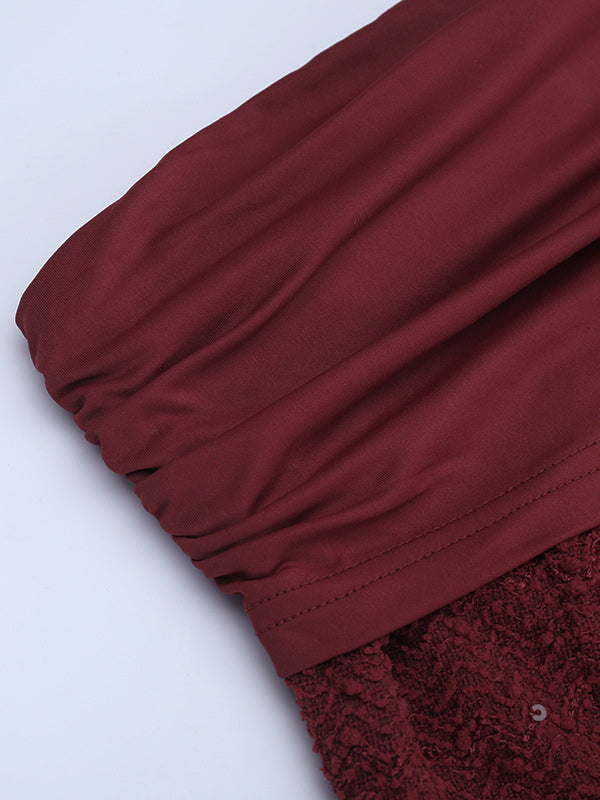Burgundy One Shoulder Women's Maxi Gown - Elegant Ruched Bodycon Long Dress - Old Money Aesthetic Evening Party Wear 2026