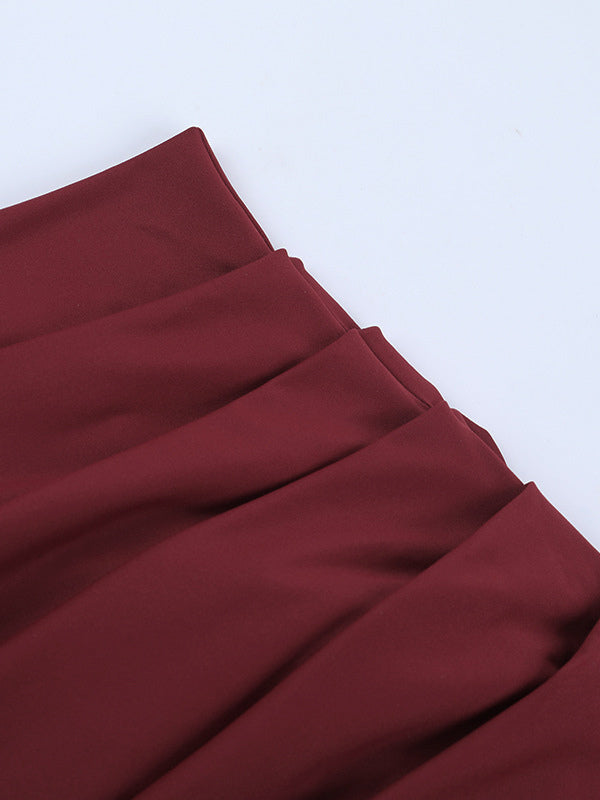 Burgundy One Shoulder Women's Maxi Gown - Elegant Ruched Bodycon Long Dress - Old Money Aesthetic Evening Party Wear 2026