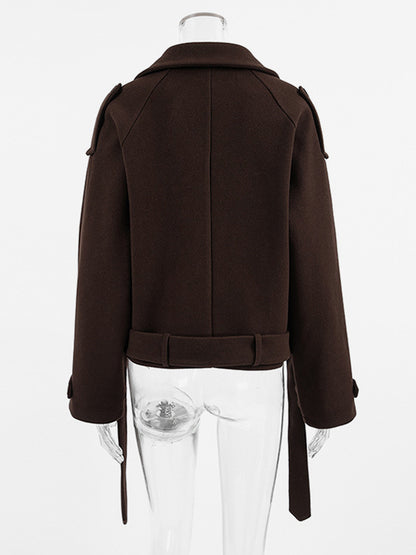 Double Breasted Women's Short Jacket - Chic Belted Cropped Fit - Quiet Luxury Spring Casual Streetwear 2026