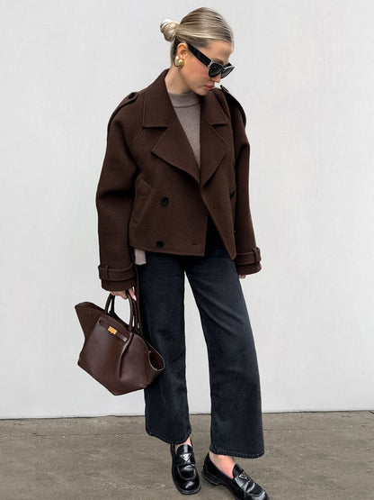 Double Breasted Women's Short Jacket - Chic Belted Cropped Fit - Quiet Luxury Spring Casual Streetwear 2026