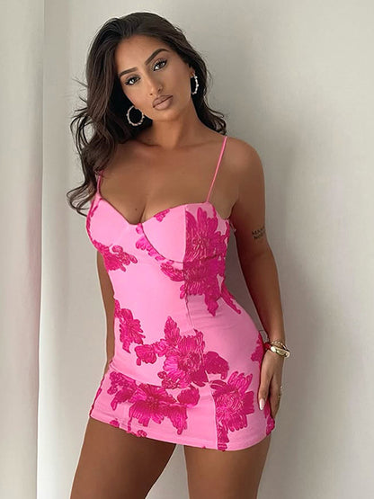 Flower Decorations Women Bodycon Cami Dress - Spaghetti Strap Sexy Mini Dress - Sweet Summer Night Out Clubwear 2026