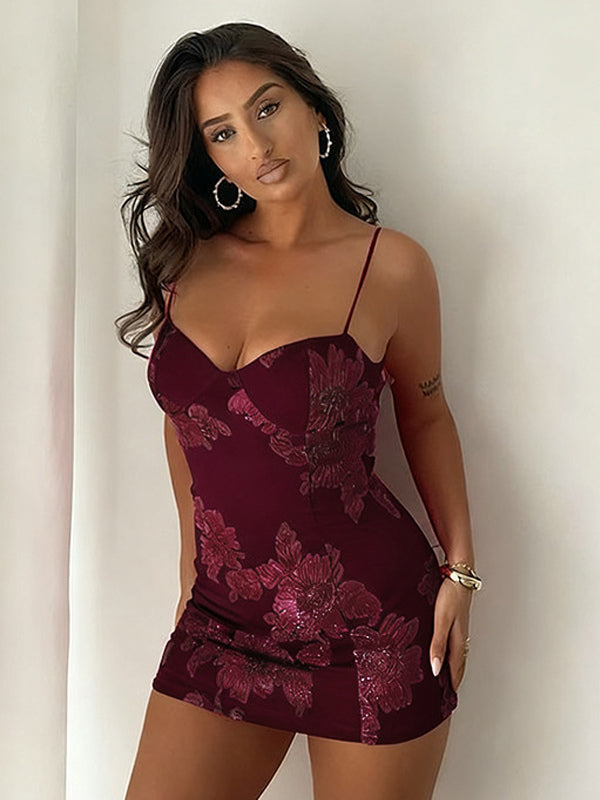 Flower Decorations Women Bodycon Cami Dress - Spaghetti Strap Sexy Mini Dress - Sweet Summer Night Out Clubwear 2026