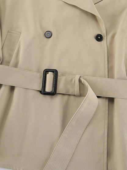 Double Breasted Women's Trench Coat - Classic Lapel Belted Short Windbreaker - Oversized Spring Casual Streetwear 2026
