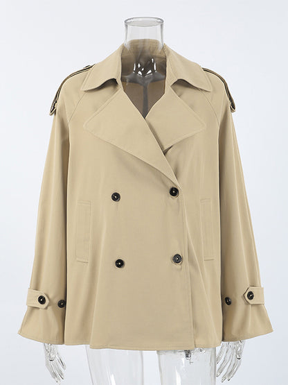 Double Breasted Women's Trench Coat - Classic Lapel Belted Short Windbreaker - Oversized Spring Casual Streetwear 2026