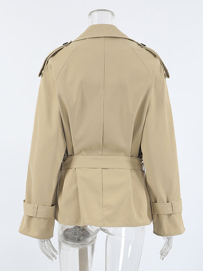 Double Breasted Women's Trench Coat - Classic Lapel Belted Short Windbreaker - Oversized Spring Casual Streetwear 2026