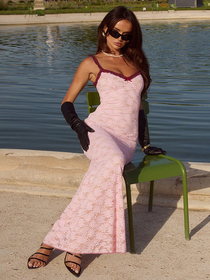Floral Lace Women's Maxi Dress - Coquette Aesthetic Cami Slip - French Romantic Summer Party Long Gown 2026