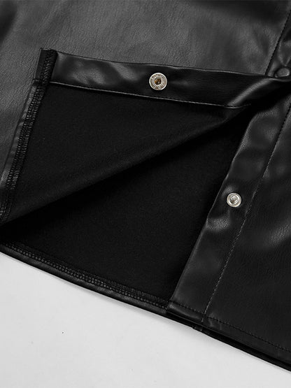 Faux Leather Shirt Women's Button Down Shacket - Minimalist Collared Long Sleeve Top - Oversized Streetwear Spring Outfits 2026