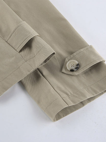 Khaki Belted Waist Women's Short Trench Coat - Chic Double Breasted Jacket - Old Money Spring Outfits 2026