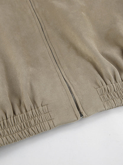 Faux Suede Women's Bomber - Retro Zip Up Elastic Hem Relaxed Fit - Spring Casual Daily Wear 2026