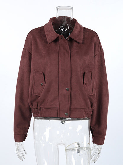 Suede Drop Shoulder Women's Cropped Jacket - Stand Collar Zip Up Slim Fit - Minimalist Spring Casual Outfits 2026