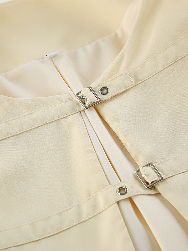 Butter Yellow Women's Cropped Blazer - Elegant Buckle Front Round Neck Jacket - Slim Fit Date Night Outfits 2026
