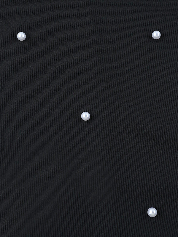 Off Shoulder Women's Maxi Dress - Elegant Pearl Beaded Back Slit Black Bodycon - Spring Party Wear 2026