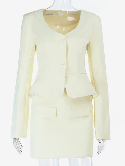 Elegant Women's Skirt Suit Set - Peplum Blazer & Mini Skirt 2 Piece - Old Money Style Spring Business Wear 2026