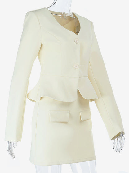 Elegant Women's Skirt Suit Set - Peplum Blazer & Mini Skirt 2 Piece - Old Money Style Spring Business Wear 2026