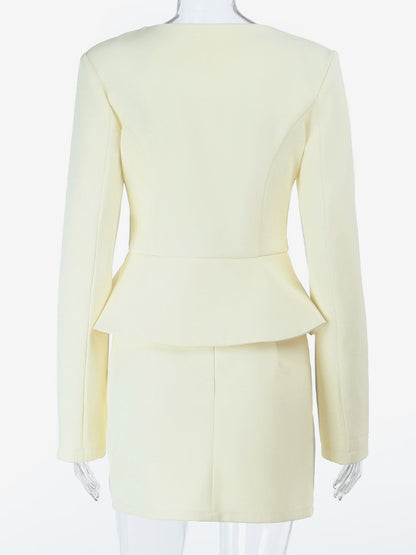 Elegant Women's Skirt Suit Set - Peplum Blazer & Mini Skirt 2 Piece - Old Money Style Spring Business Wear 2026