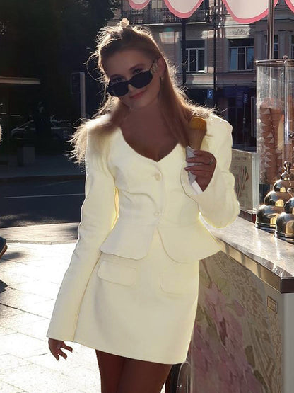 Elegant Women's Skirt Suit Set - Peplum Blazer & Mini Skirt 2 Piece - Old Money Style Spring Business Wear 2026