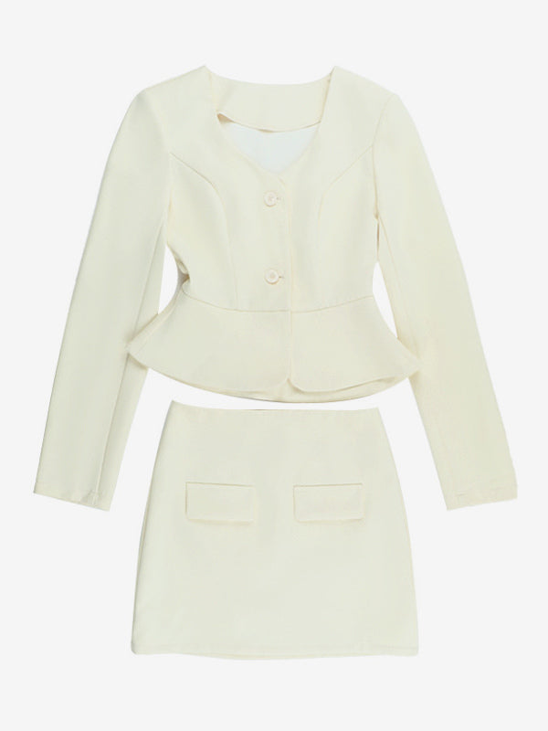 Elegant Women's Skirt Suit Set - Peplum Blazer & Mini Skirt 2 Piece - Old Money Style Spring Business Wear 2026
