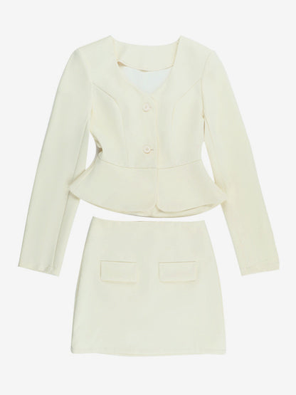 Elegant Women's Skirt Suit Set - Peplum Blazer & Mini Skirt 2 Piece - Old Money Style Spring Business Wear 2026