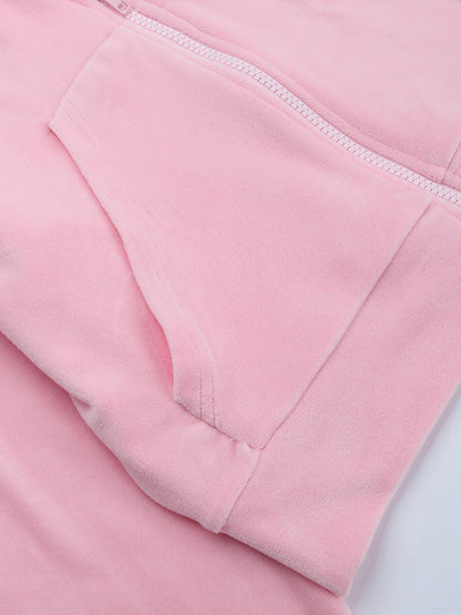 Pink Women's 2 Piece Tracksuit - Trendy Zip Up Cropped Hoodie & Straight Pants - Y2K Velour Style Spring Loungewear 2026