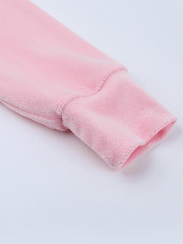 Pink Women's 2 Piece Tracksuit - Trendy Zip Up Cropped Hoodie & Straight Pants - Y2K Velour Style Spring Loungewear 2026