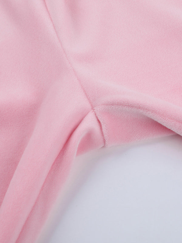 Pink Women's 2 Piece Tracksuit - Trendy Zip Up Cropped Hoodie & Straight Pants - Y2K Velour Style Spring Loungewear 2026