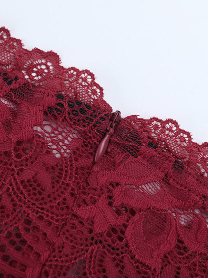 Off Shoulder Lace Patchwork Maxi Dress For Women - Wine Red Long Sleeve Slit Bodycon Gown - Spring Evening Party 2026
