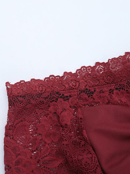 Off Shoulder Lace Patchwork Maxi Dress For Women - Wine Red Long Sleeve Slit Bodycon Gown - Spring Evening Party 2026