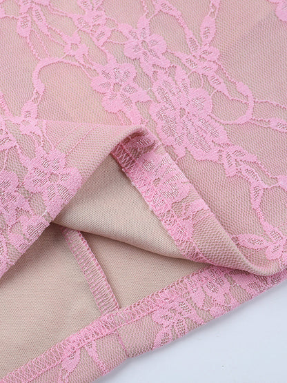 Fairycore Lace Bodycon Mini Dress For Women - Pink Bell Sleeve Slim Fit - Spring Romantic Date Night 2026