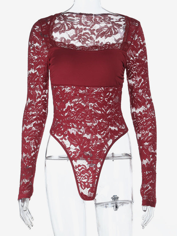 Sheer Lace Bodysuit For Women - Sexy Long Sleeve Slim Fit Leotard Top - Spring Night Out Party 2026