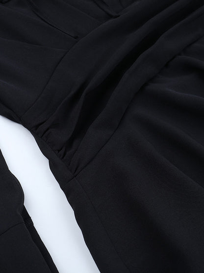 Tie Front Cutout Shirt Dress For Women - Black Long Sleeve Ruffle Hem Mini Dress - Spring Streetwear 2026