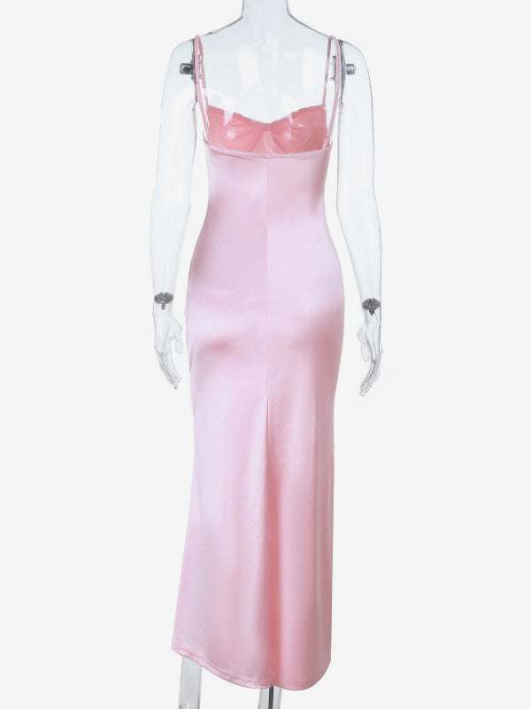 Pastel Pink Coquette Slip Dress For Women - Bow Front Midi Cami Gown - Spring Date Night Outfits 2026