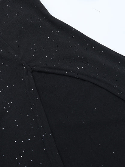 Glitter One Shoulder Maxi Dress For Women - Black Sparkly High Slit Slim Fit Gown - Spring Gala Prom Party Outfits 2026