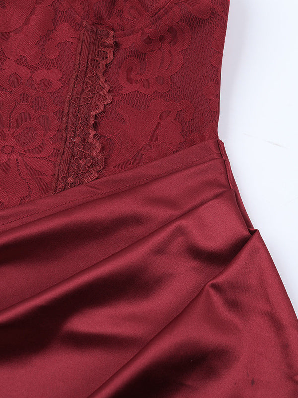 Corset Style Lace Maxi Dress For Women - Drape Ruched Bodycon Gown - Spring Evening Party Outfits 2026