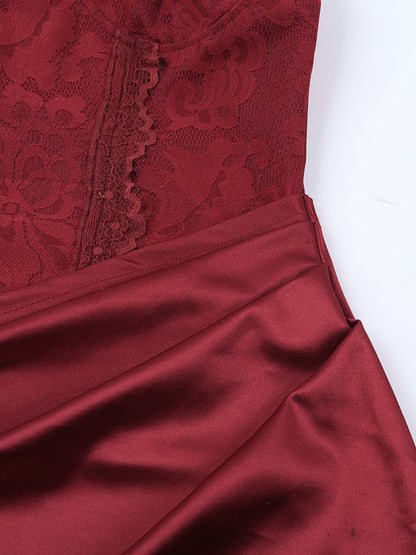 Corset Style Lace Maxi Dress For Women - Drape Ruched Bodycon Gown - Spring Evening Party Outfits 2026