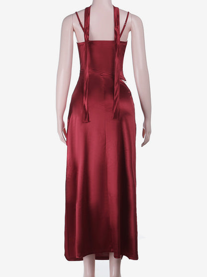 Corset Style Lace Maxi Dress For Women - Drape Ruched Bodycon Gown - Spring Evening Party Outfits 2026