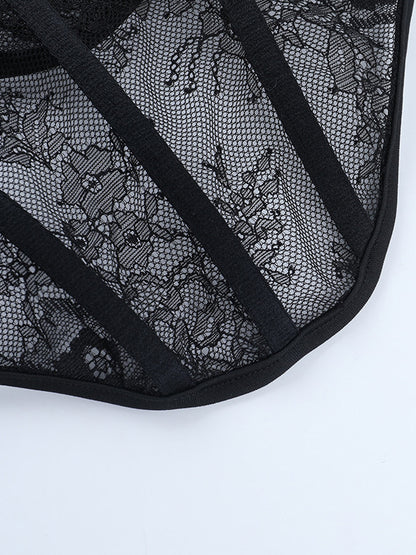 Off Shoulder Lace Corset Blouse For Women - Black Sheer Mesh Long Sleeve Bustier Top - Spring Night Out Clubwear 2026