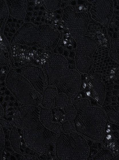 Lace Cutout Corset Style Blouse For Women - Black Sexy Long Sleeve Bustier Top - Spring Clubwear Party 2026