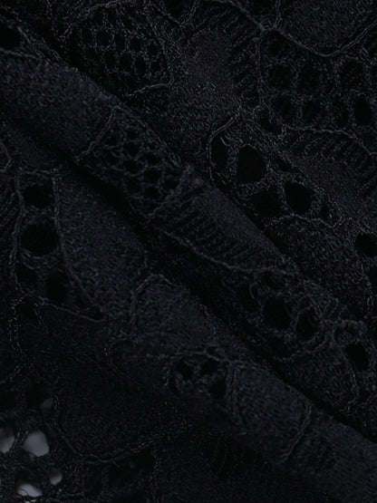 Lace Cutout Corset Style Blouse For Women - Black Sexy Long Sleeve Bustier Top - Spring Clubwear Party 2026