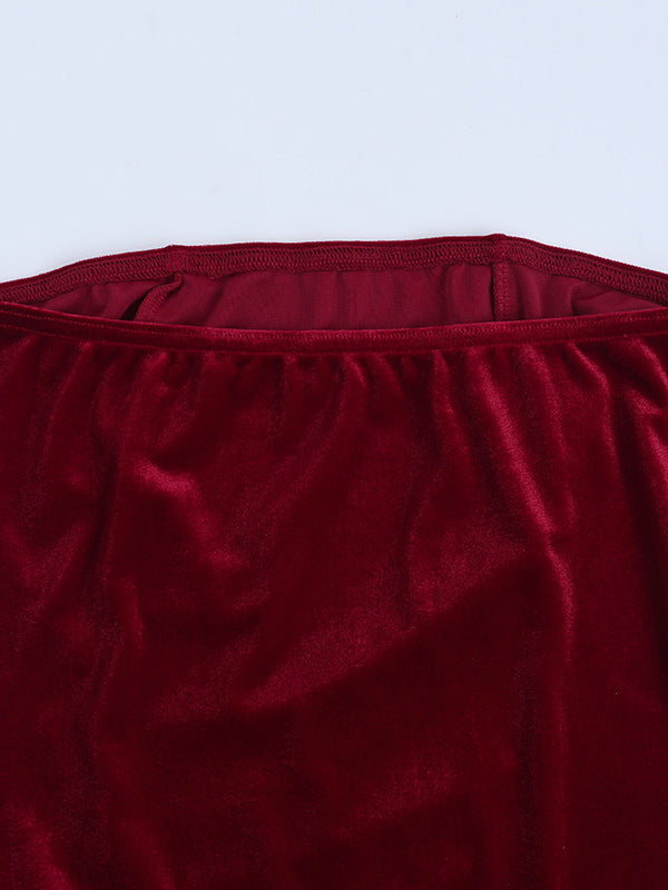 Ruched Velvet Bodycon Mini Dress For Women-Red Strapless Draped Side Sash -Spring Summer Cocktail Party Wear 2026