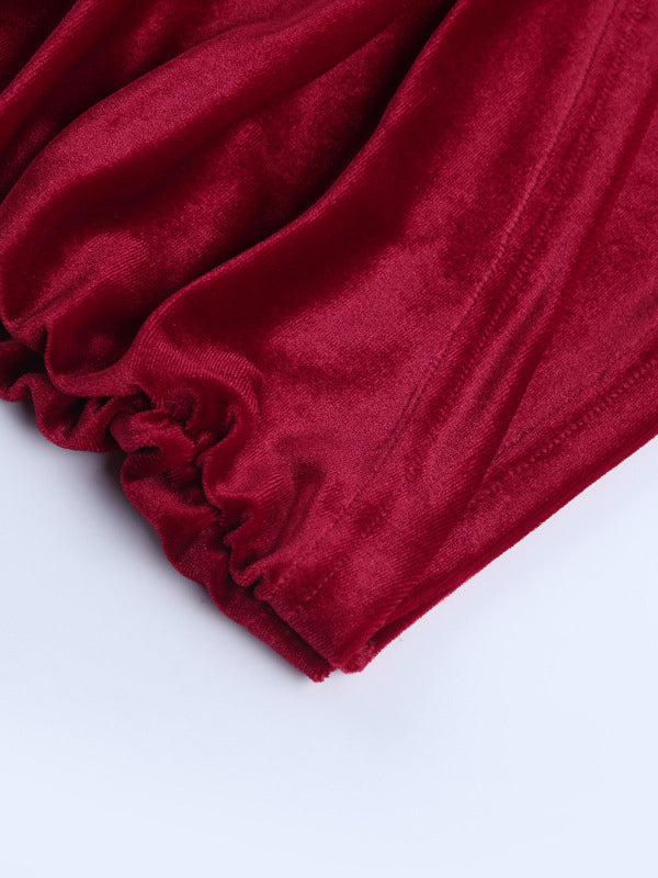 Ruched Velvet Bodycon Mini Dress For Women-Red Strapless Draped Side Sash -Spring Summer Cocktail Party Wear 2026