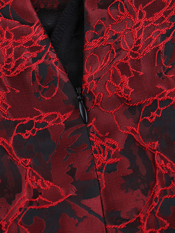 Floral Jacquard Off Shoulder Mini Dress For Women - Burgundy A Line Dress - Summer Prom Birthday Party 2026