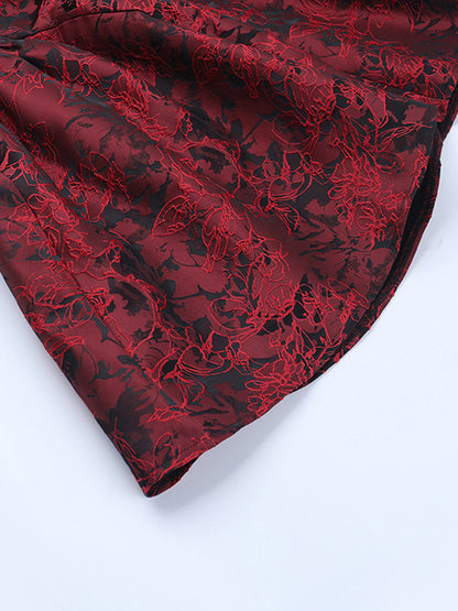 Floral Jacquard Off Shoulder Mini Dress For Women - Burgundy A Line Dress - Summer Prom Birthday Party 2026