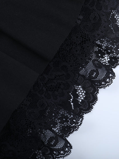 Lace Square Neck Mini Dress For Women - Black Gothic Ruffle Layered Long Sleeve Bodycon - Spring Night Out Clubwear 2026