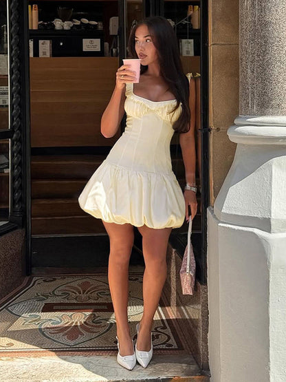 Bubble Hem Mini Dress For Women - Coquette Aesthetic Ruffle Corset Fit - Summer Beach Party Look 2026