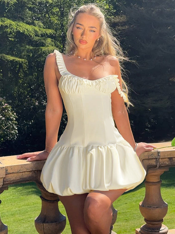 Bubble Hem Mini Dress For Women - Coquette Aesthetic Ruffle Corset Fit - Summer Beach Party Look 2026