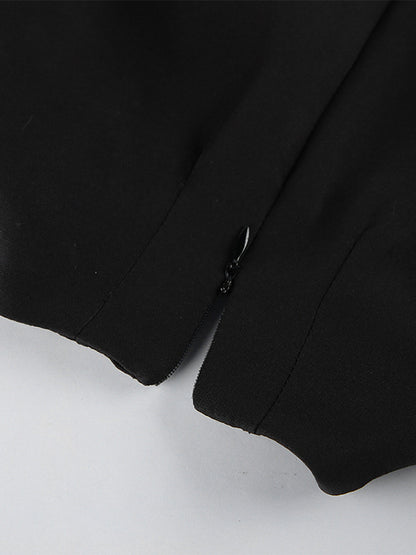 Puff Sleeve Mini Dress For Women Chic Retro Outfit - Black Elegant Stand Collar Slim Fit Bodycon - Spring Desk-to-dinner 2026