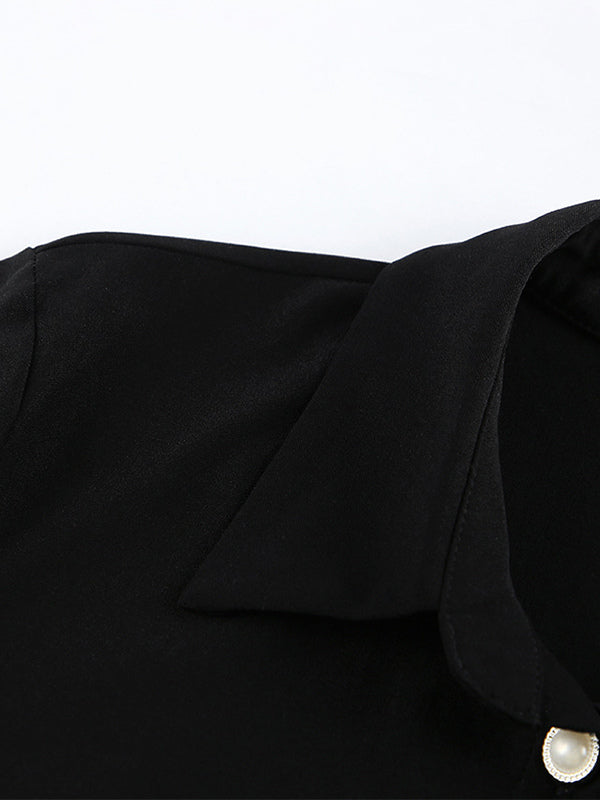 Ruched Shirt Dress Women's Chic Mini Dress - Black Lace Hem Long Sleeve Bodycon - Spring Desk-to-dinner 2026