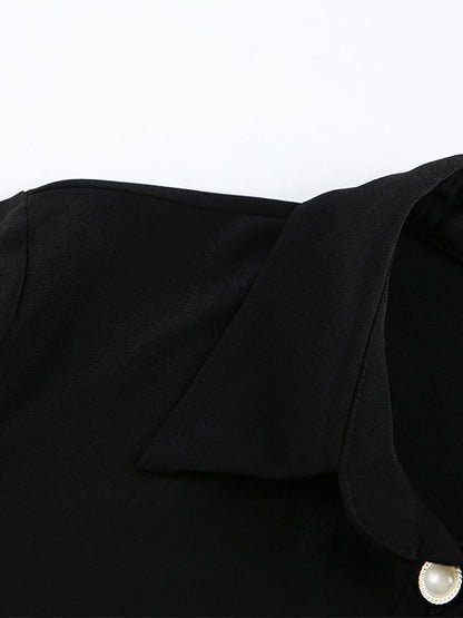 Ruched Shirt Dress Women's Chic Mini Dress - Black Lace Hem Long Sleeve Bodycon - Spring Desk-to-dinner 2026