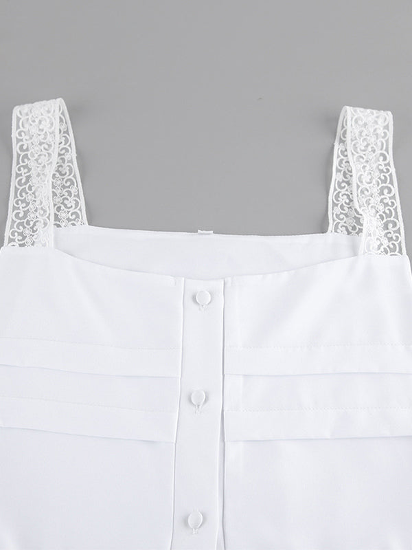 Boho Tiered Maxi Dress For Women - White Lace Patchwork Square Neck Chic Sundress - Summer Beach Vacation 2026